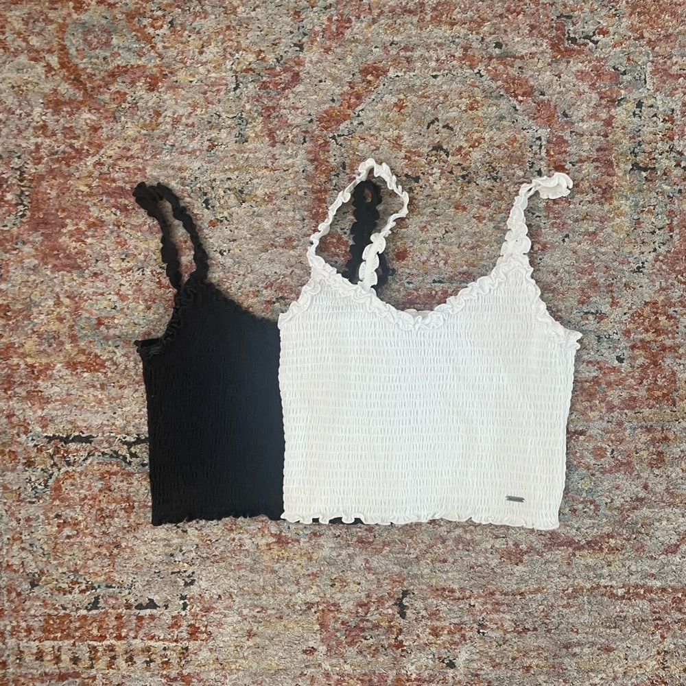 Hollister white and black tank top with ruffles